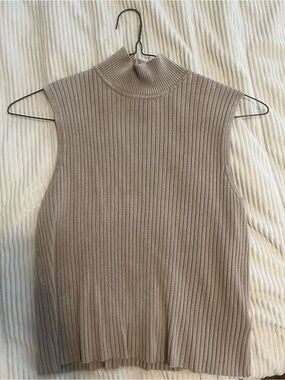 Sleeveless Ribbed Mock Neck Top in Taupe